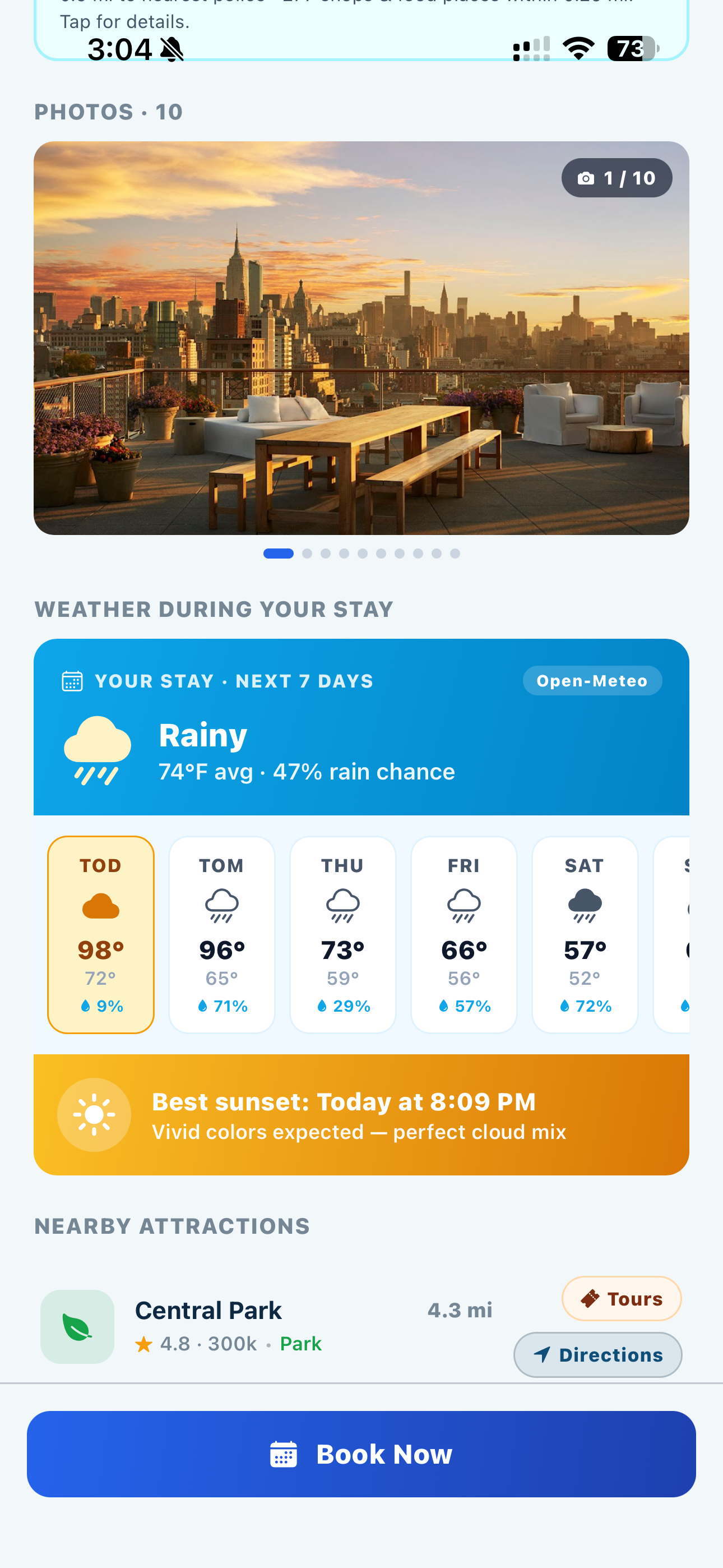 VacayRadar weather forecast and nearby attractions